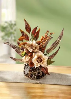 Dahlien-Gesteck Im Zapfentopf