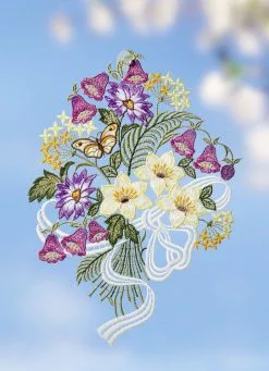 Fensterbild Mit Blumenstrauß Aus Plauener Spitze