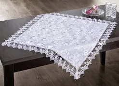 Tisch- Und Raumdekoration Mit Macramé-Spitzenbordüre -Kunst Textilpflanzen Verkäufe tisch und raumdekoration mit macrame spitzenborduere farbe weiss groesse 101 1