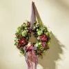 Wandkranz Mit Dahlien, Allium Und Kleinen Blüten -Kunst Textilpflanzen Verkäufe wandkranz mit dahlien allium und kleinen blueten farbe gruen rosa